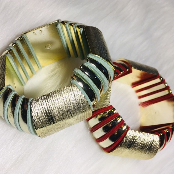 2 Chunky Bangle Vintage Suede 1980’s Bracelets Set - Picture 4 of 8
